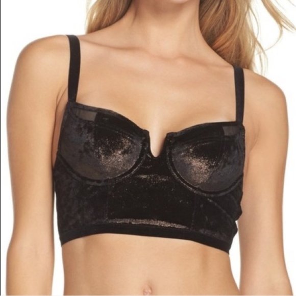 FREE PEOPLE | Velvet Longline Bra, Black & Gold - Picture 3 of 6